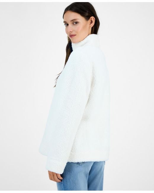 Tommy Hilfiger White Quarter-zip Faux-sherpa Jacket