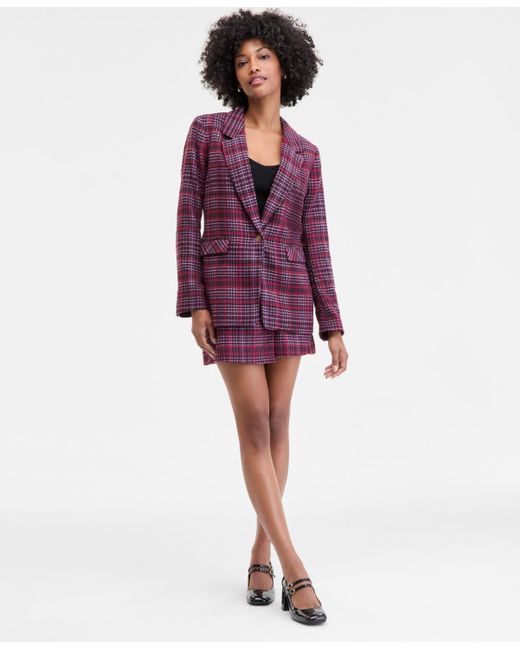 On 34th Purple Plaid Single-button Blazer