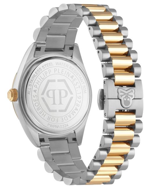 Philipp Plein Metallic Date Superlative Stainless Two-tone Steel Bracelet Watch 42mm for men