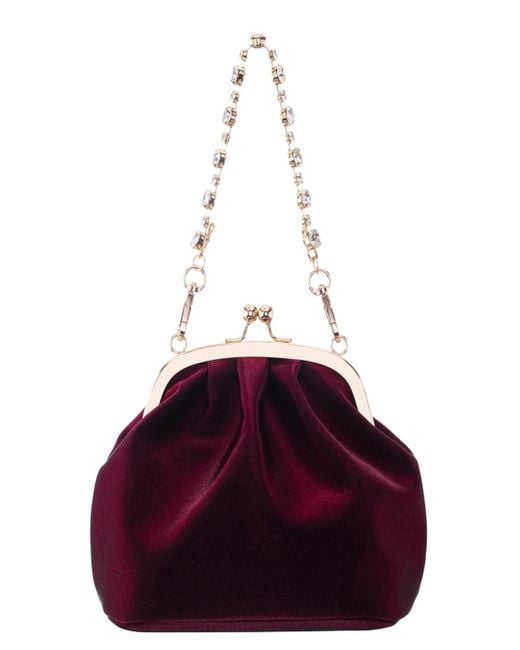 Nina Red Vintage Style Crystal Handle Frame Clutch