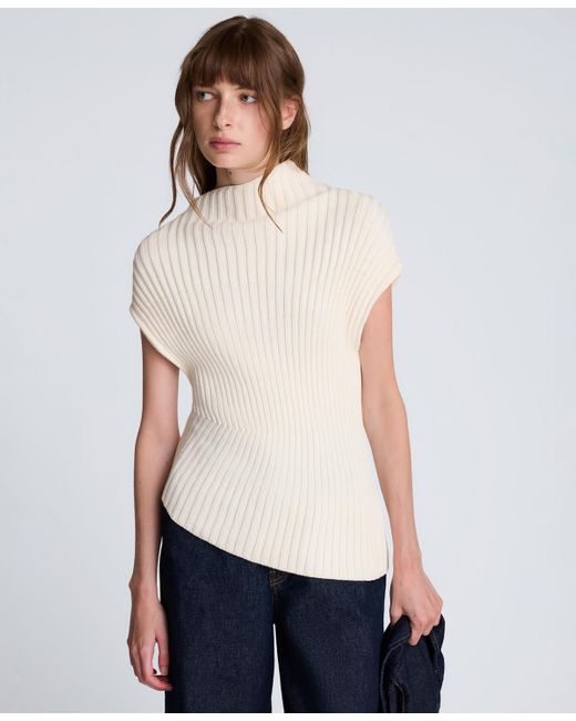 Kenneth Cole White Asymmetric Rib Mock Neck Sweater