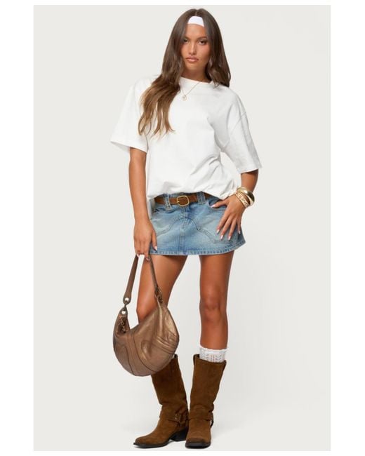 Edikted Blue Tory Western Denim Mini Skirt
