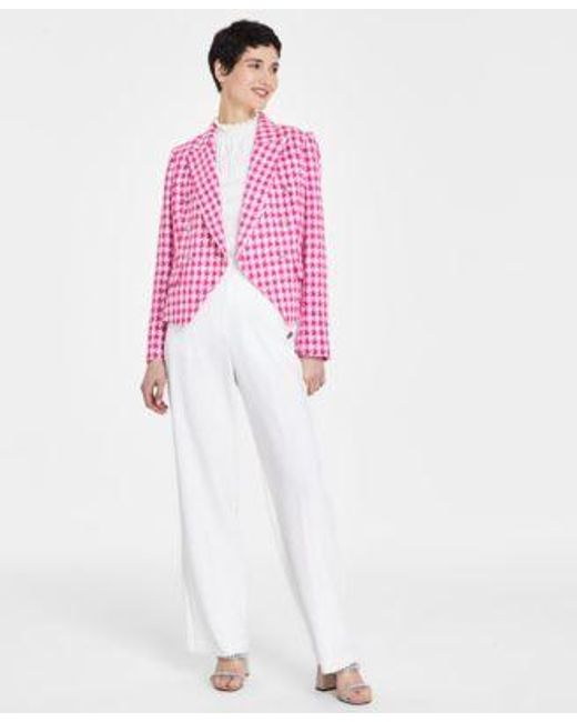 Karl Lagerfeld Pink Paris Houndstooth Jacket Sleeveless Top Straight Leg Pants