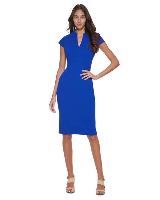Calvin Klein Blue Petite Short-sleeve Sheath Dress