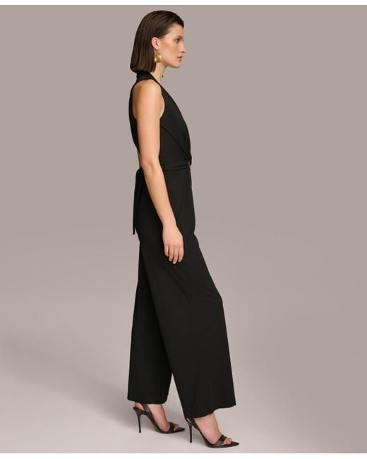 Donna Karan Black V-neck Hardware Sleeveless Jumpsuit