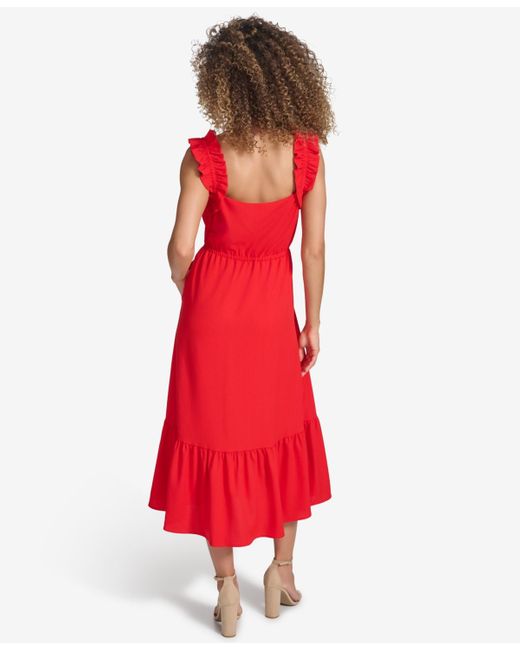 Kensie Red Sleeveless Tie Midi Dress