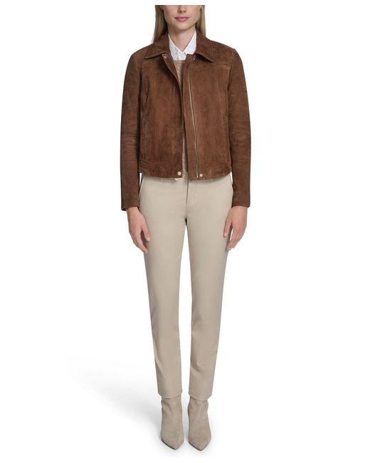 Cole Haan Brown Zip Front Suede Jacket