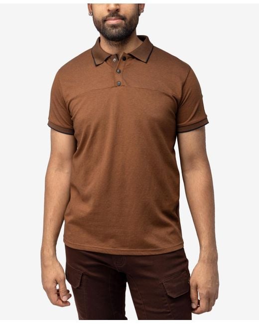 Xray Jeans Brown X-ray Short Sleeve Pieced Pique Tipped Polo for men