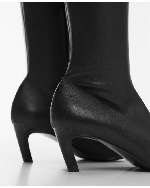 Mango Kitten Heels Leather Boots in Black | Lyst