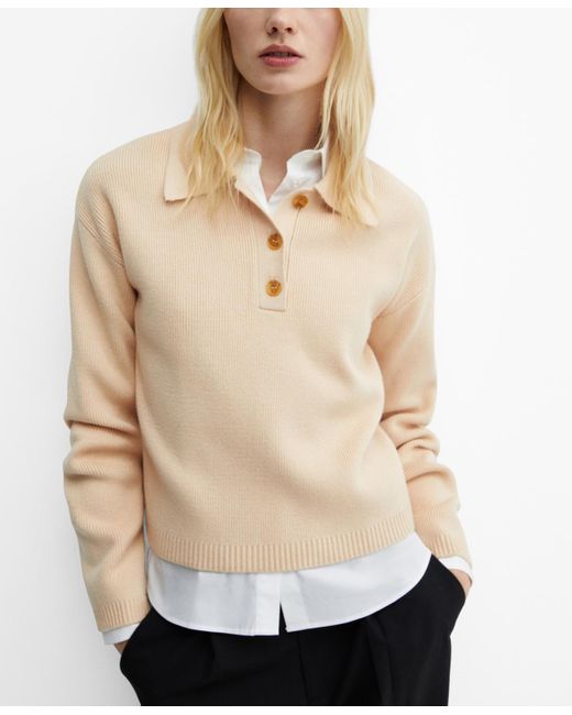 Mango Natural Buttoned Collar Knit Sweater