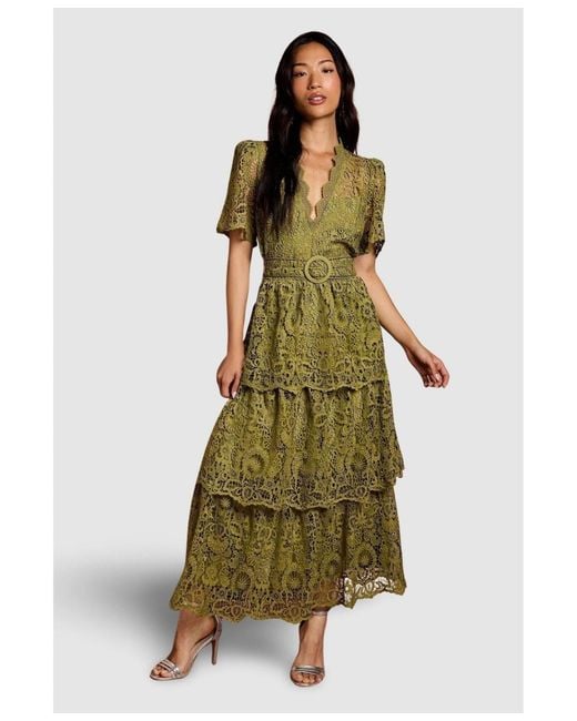 slim fit dress slacks Forest Green Floral Lace Midi Dress main image 1