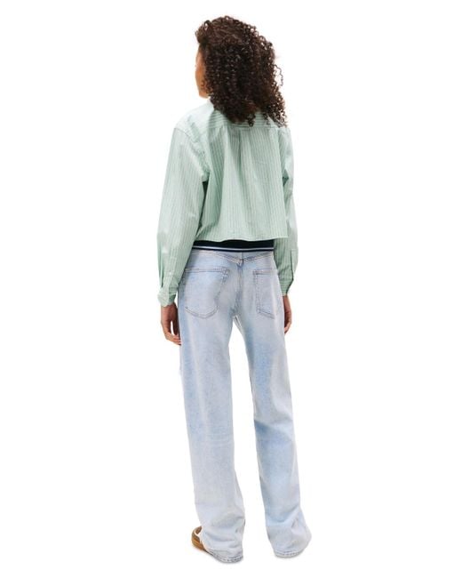 Tommy Hilfiger Blue Cotton Crop Button-front Crest Shirt