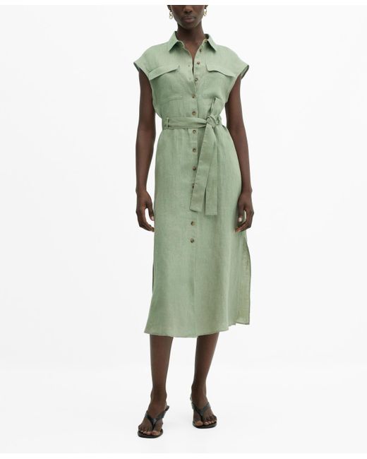 Mango Green 100% Linen Shirty Dress
