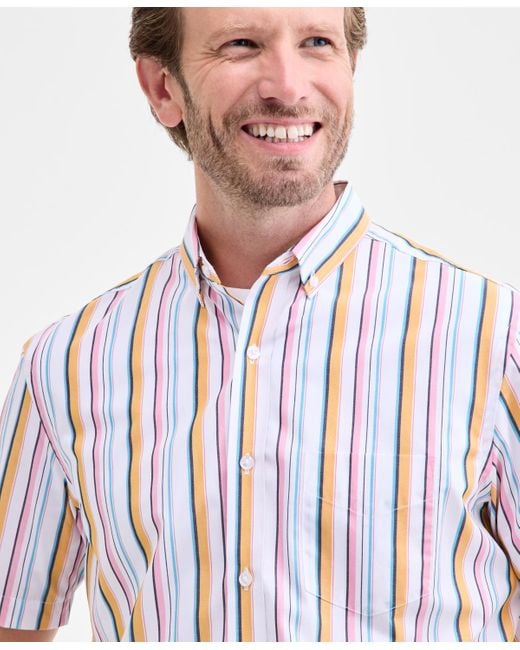 Club Room White Kara Stripe Short-sleeve Button-down Poplin Shirt for men