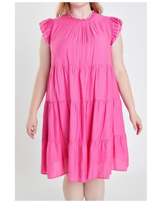 English Factory Pink Plus Size Contrast Merrow Babydoll Dress