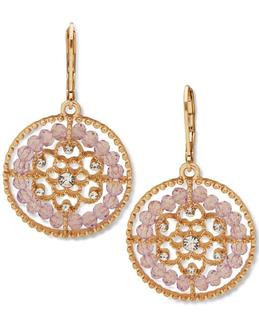 Lonna & Lilly Metallic Gold-tone Pave & Bead Flower Round Drop Earrings