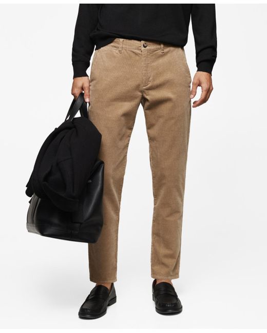 Mango Brown Corduroy Slim-fit Drawstring Pants for men