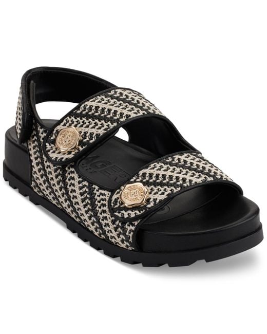 Karl Lagerfeld Black Bindi Button Woven Platform Sandals