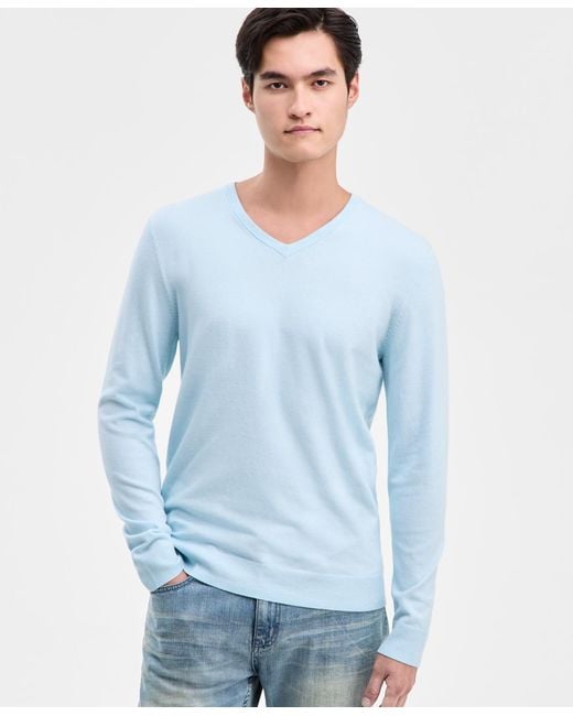 Alfani Blue Solid V-neck Cotton Sweater for men