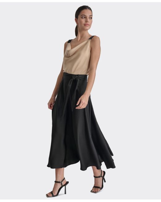 DKNY Black Petite Tie Waist Midi Skirt