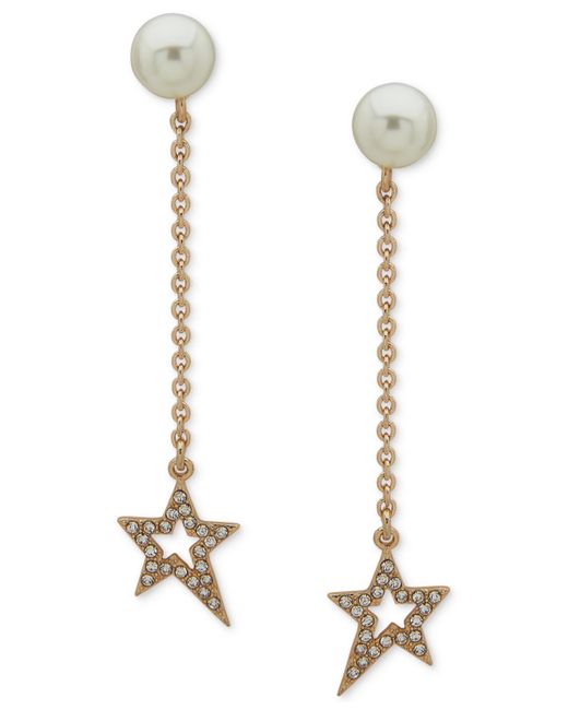 Karl Lagerfeld White Gold-tone Pave Star & Imitation Linear Drop Earrings