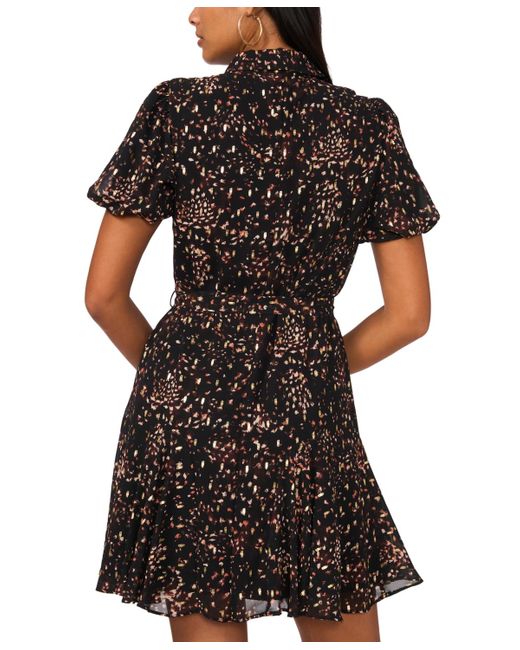 Msk Printed Short sleeve Chiffon Shirtdress in Black Lyst
