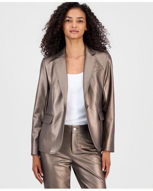 Anne Klein Gray Notch-collar Single-button Blazer