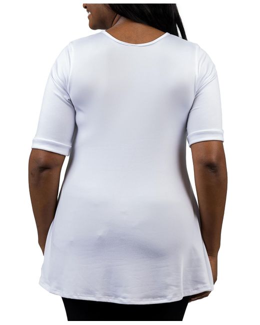 24seven Comfort Apparel White Plus Size Elbow Sleeve Henley Tunic Top