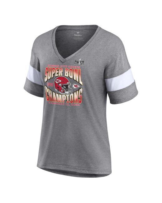 Fanatics Heather Gray Kansas City Chiefs Super Bowl Lviii Champions Own The Moment Tri-blend V-neck T-shirt
