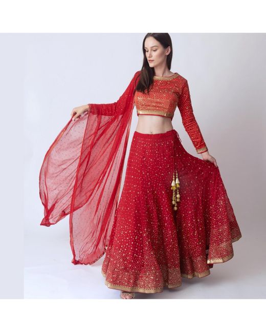 Ras Red Sequins Lehenga Choli