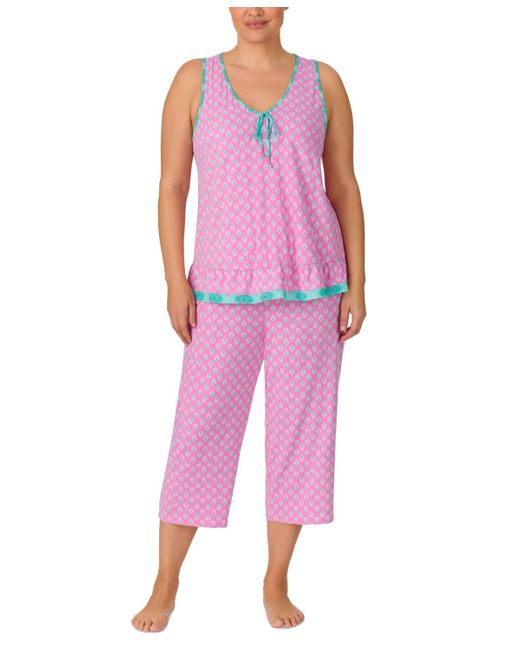 Ellen Tracy Purple Plus Size 2-pc. Geo-print Cropped Pajamas Set