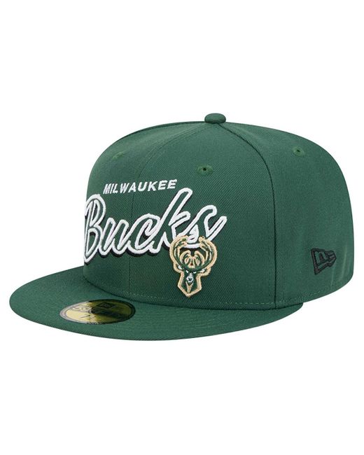 KTZ Green Milwaukee Bucks Sport Night Script Sided 59fifty Fitted Hat for men
