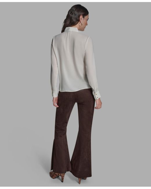 BCBGMAXAZRIA Gray Button Down Tie Neck Blouse