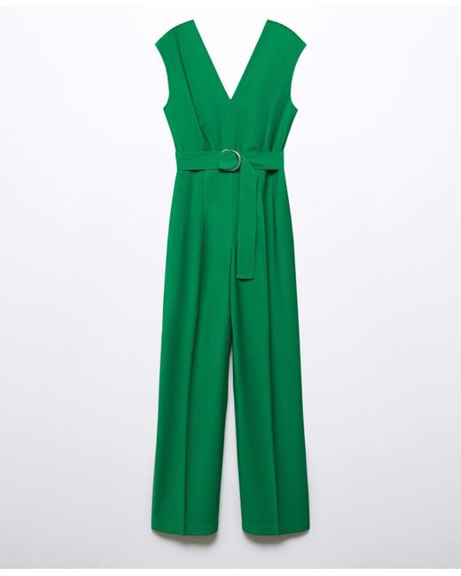 Mango Vneck Belted Jumpsuit in Green Lyst