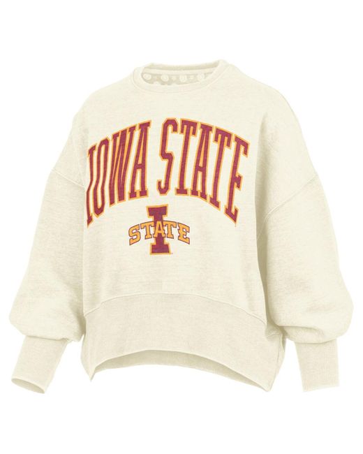 Pressbox White Iowa State Cyclones Oversized Waist-length Crewneck Sweatshirt