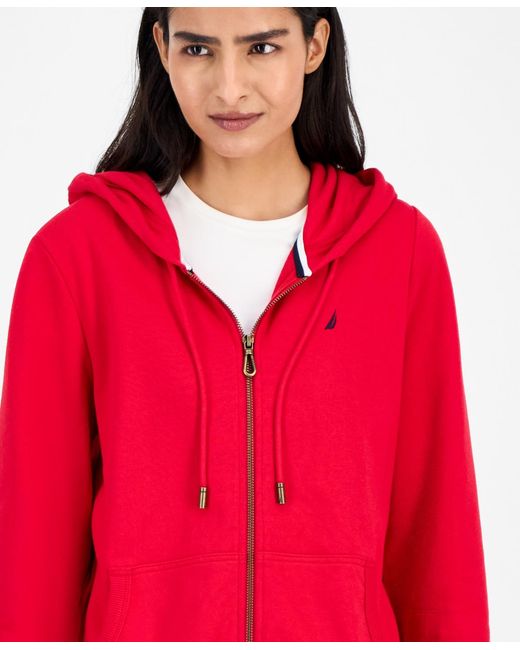 Nautica Red Jeans Solid Zip-front Hoodie