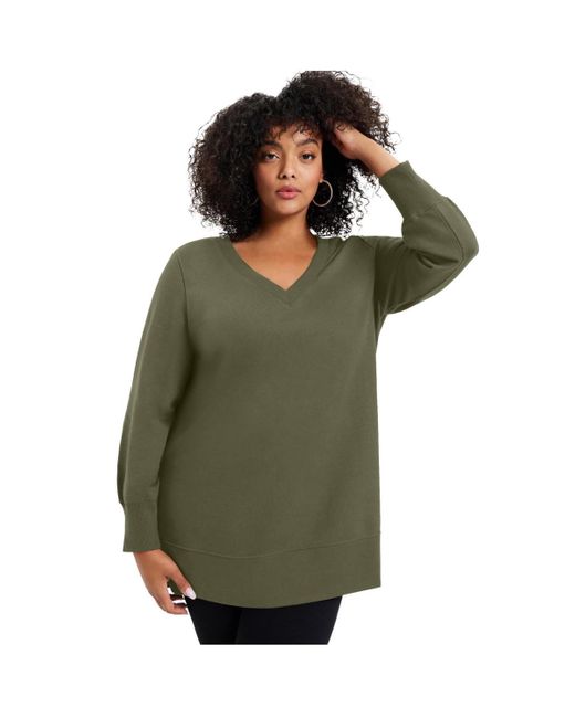 June + Vie Green June + Vie Plus Size V-neck French Terry Sweatshirt