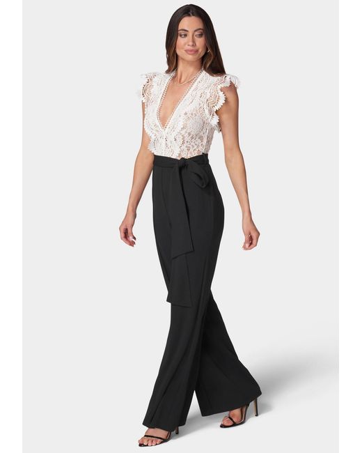 Bebe Blue Ruffle Lace Jumpsuit