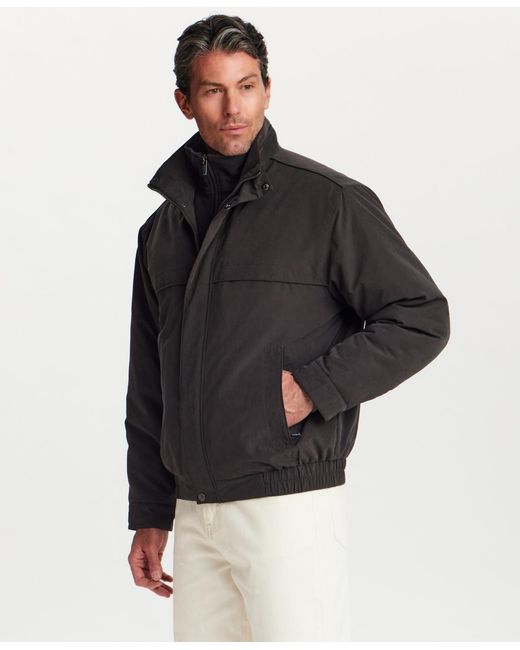 Weatherproof Black Microfiber Fleece-lined Bib Front Bomber Jacket for men