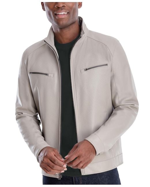Michael Kors Gray Perforated Faux Leather Moto Jacket for men