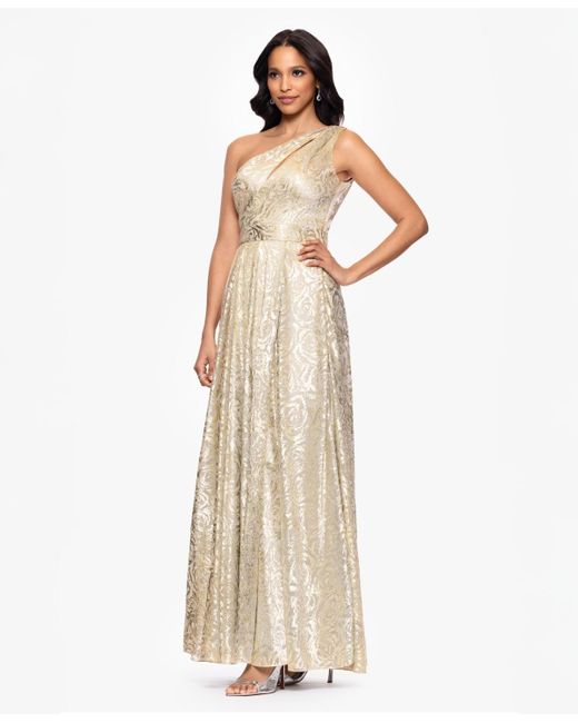 Betsy & Adam Natural Metallic One-shoulder Dress