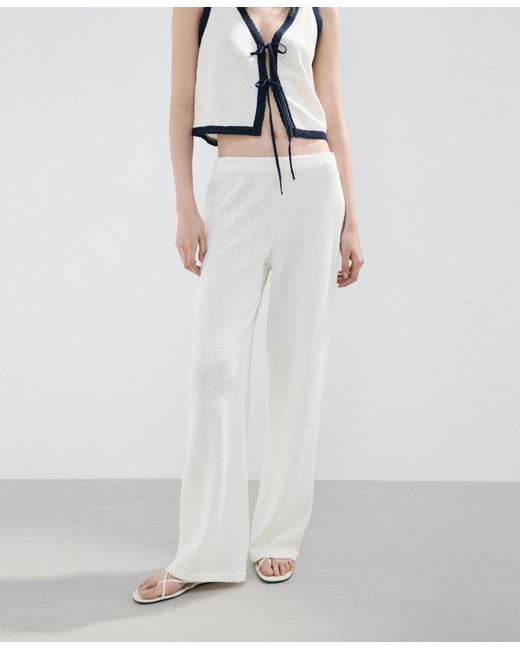 Mango White Straight Knitted Pants