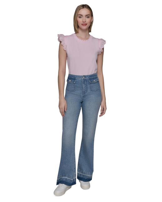 Karl Lagerfeld Blue Patch Pocket Flare-leg Jeans