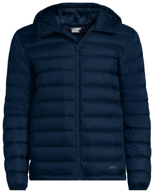 Lands' End Blue Hooded Wanderweight Packable Down Jacket for men