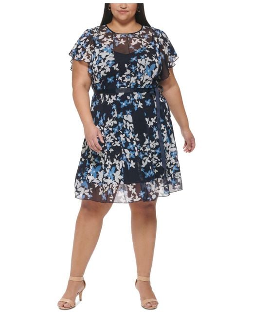 Jessica Howard Plus Size Paneled Mesh Fluttersleeve Dress in Blue Lyst