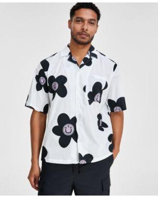 Boss White Hugo By Oversized Fit Floral Button Down Camp Shirt Relaxed Fit 9 Cargo Shorts for men