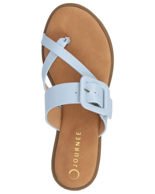 Journee Collection Blue Layra Strappy Buckle Flat Sandals