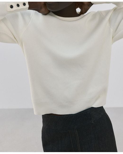 Mango White Buttoned Cuffs Sweater