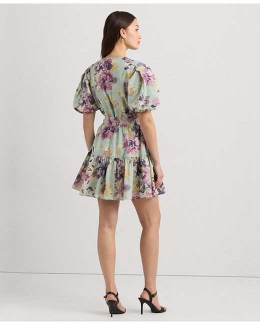 Lauren by Ralph Lauren Multicolor Floral Cotton Voile Puff-sleeve Dress