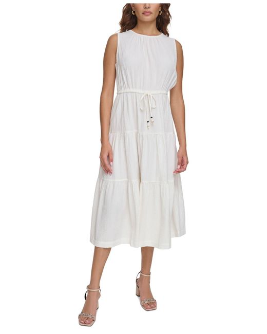 Calvin Klein White Tiered A-line Midi Dress